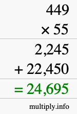 How to calculate 449 times 55 using long multiplication