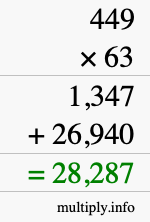 How to calculate 449 times 63 using long multiplication
