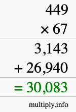 How to calculate 449 times 67 using long multiplication