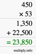 How to calculate 450 times 53 using long multiplication