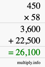 How to calculate 450 times 58 using long multiplication How to calculate 450 times 58 using long multiplication