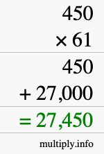 How to calculate 450 times 61 using long multiplication
