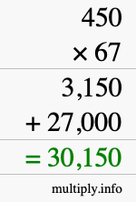 How to calculate 450 times 67 using long multiplication