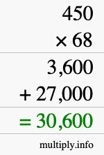 How to calculate 450 times 68 using long multiplication