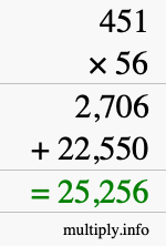 How to calculate 451 times 56 using long multiplication