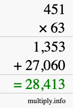 How to calculate 451 times 63 using long multiplication