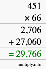 How to calculate 451 times 66 using long multiplication