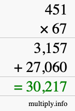 How to calculate 451 times 67 using long multiplication