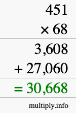 How to calculate 451 times 68 using long multiplication