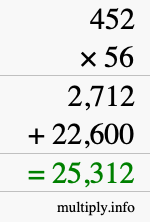 How to calculate 452 times 56 using long multiplication