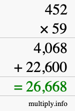 How to calculate 452 times 59 using long multiplication