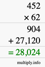 How to calculate 452 times 62 using long multiplication How to calculate 452 times 62 using long multiplication