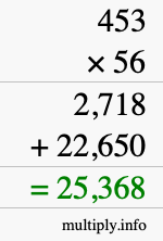 How to calculate 453 times 56 using long multiplication