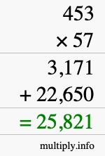 How to calculate 453 times 57 using long multiplication