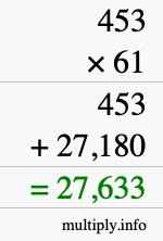 How to calculate 453 times 61 using long multiplication