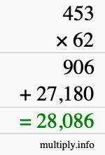 How to calculate 453 times 62 using long multiplication How to calculate 453 times 62 using long multiplication