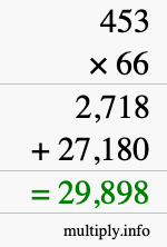 How to calculate 453 times 66 using long multiplication