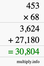 How to calculate 453 times 68 using long multiplication