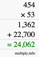 How to calculate 454 times 53 using long multiplication