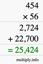 How to calculate 454 times 56 using long multiplication