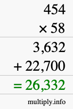 How to calculate 454 times 58 using long multiplication How to calculate 454 times 58 using long multiplication