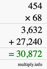 How to calculate 454 times 68 using long multiplication