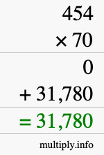 How to calculate 454 times 70 using long multiplication
