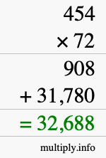 How to calculate 454 times 72 using long multiplication How to calculate 454 times 72 using long multiplication