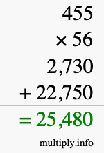 How to calculate 455 times 56 using long multiplication