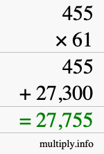 How to calculate 455 times 61 using long multiplication