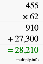 How to calculate 455 times 62 using long multiplication How to calculate 455 times 62 using long multiplication