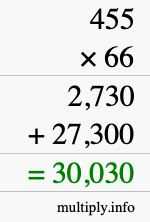 How to calculate 455 times 66 using long multiplication