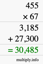 How to calculate 455 times 67 using long multiplication