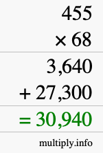 How to calculate 455 times 68 using long multiplication