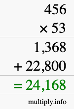 How to calculate 456 times 53 using long multiplication