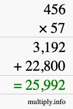 How to calculate 456 times 57 using long multiplication