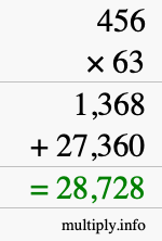 How to calculate 456 times 63 using long multiplication