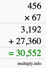 How to calculate 456 times 67 using long multiplication