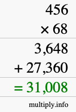 How to calculate 456 times 68 using long multiplication