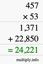 How to calculate 457 times 53 using long multiplication