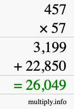 How to calculate 457 times 57 using long multiplication