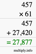 How to calculate 457 times 61 using long multiplication