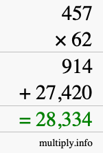 How to calculate 457 times 62 using long multiplication How to calculate 457 times 62 using long multiplication