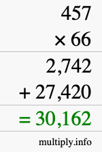 How to calculate 457 times 66 using long multiplication