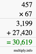 How to calculate 457 times 67 using long multiplication
