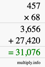 How to calculate 457 times 68 using long multiplication