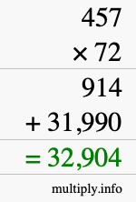 How to calculate 457 times 72 using long multiplication How to calculate 457 times 72 using long multiplication