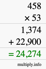 How to calculate 458 times 53 using long multiplication