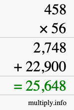 How to calculate 458 times 56 using long multiplication