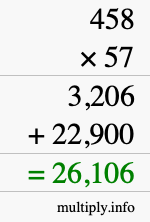 How to calculate 458 times 57 using long multiplication